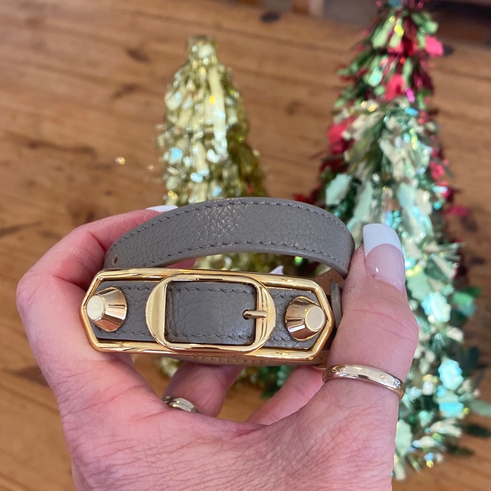 Balenciaga Taupe Leather Bracelet with Gold Hardware